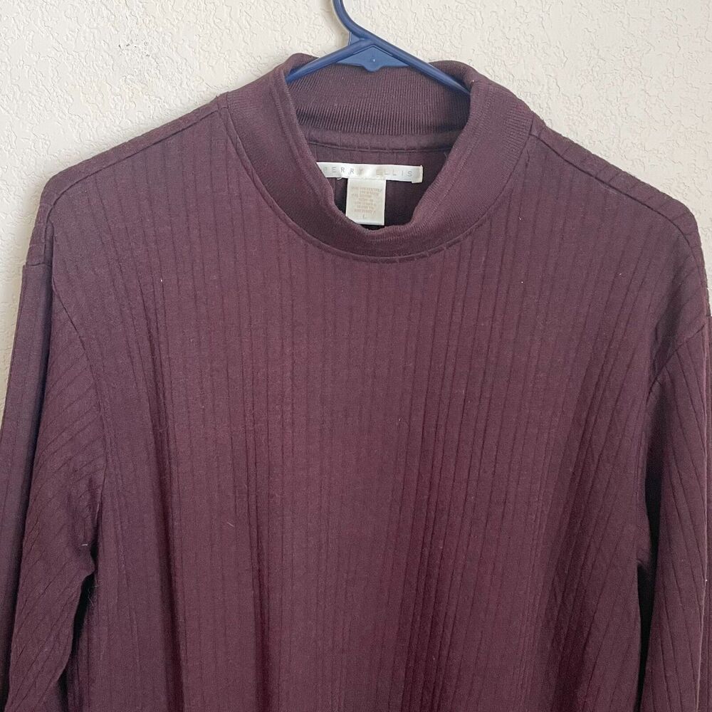 Perry Ellis Men’s Mock Neck Long Sleeve Knit Shirt Large Maroon - Picture 2 of 10